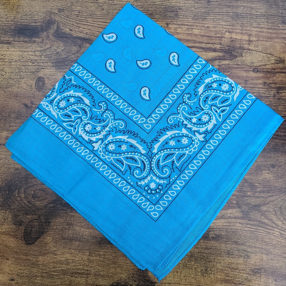 New Sky Blue Paisley Bandana, Cotton Bandana